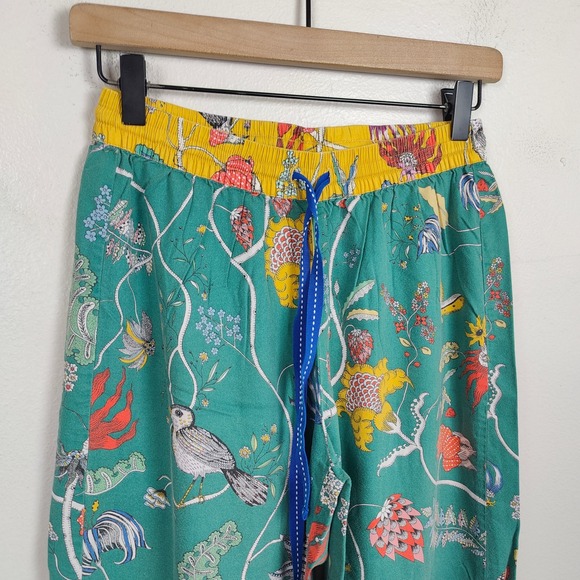 Anthropologie Pajama Pants Womens XS Florence Broadhurst Green Floral Bird Print - Picture 3 of 8